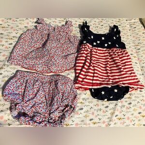 🇺🇸 3pcs 🇺🇸 Cat & Jack and Carters Floral Outfits 4Th of July 3month lot